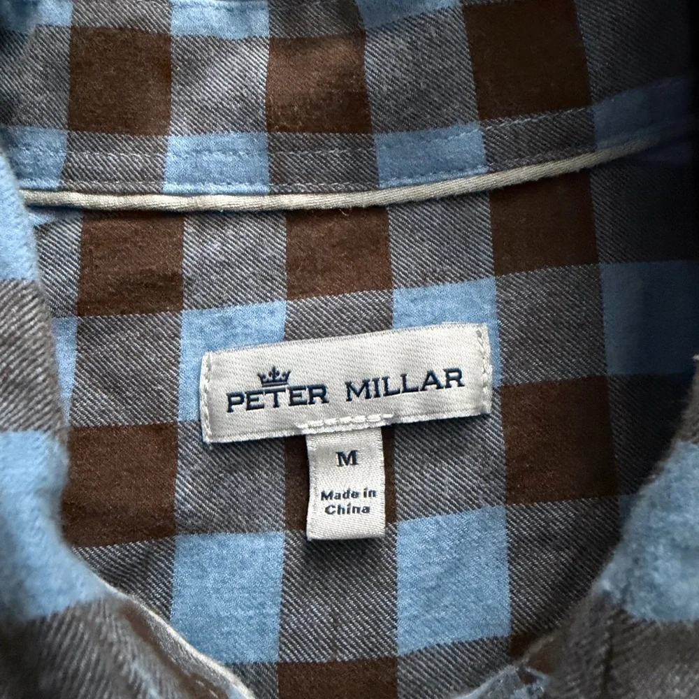 Peter Millar Brown and Light Blue Check Long-Sleeve Button-Down Shirt - Picture 3 of 6